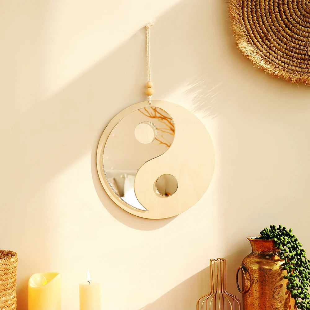 Boho Wooden Yin Yang Wall Mirror – Home Decor