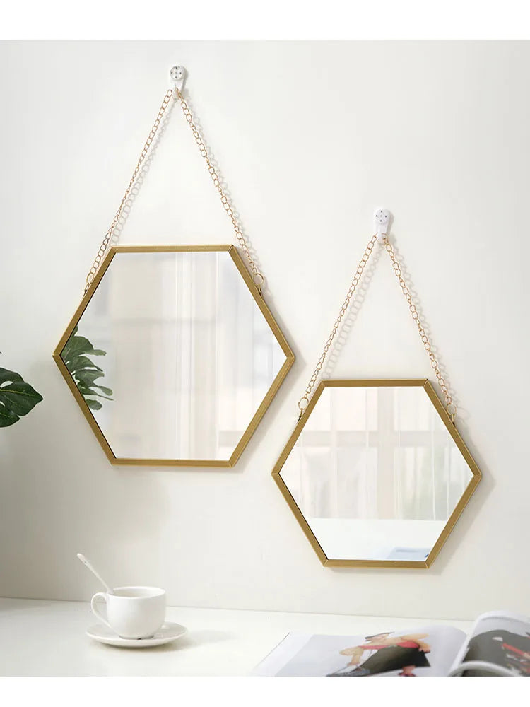 Hexagonal Iron Wall Mirror – Decorative Mounted Mirror