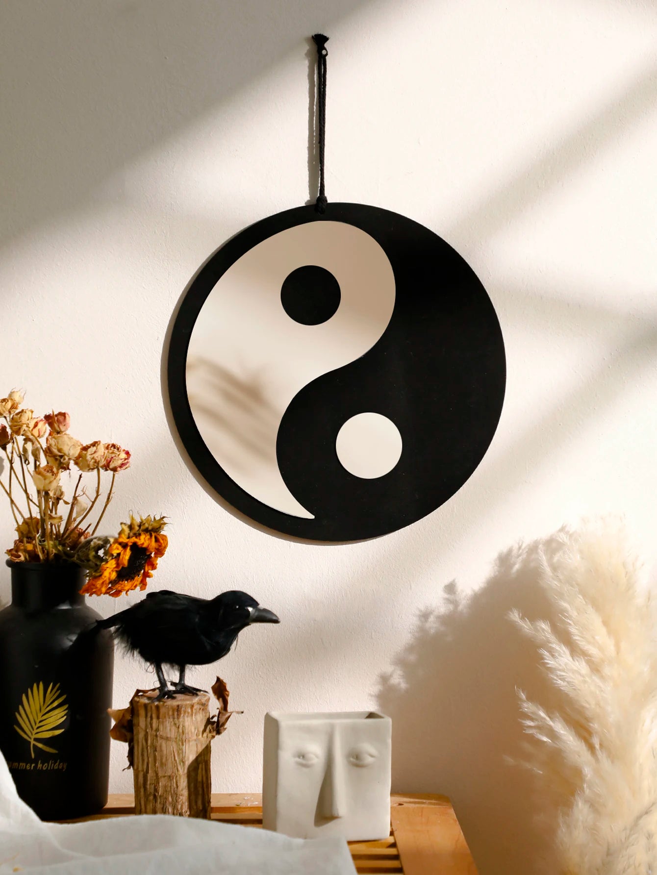 Boho Wooden Yin Yang Wall Mirror – Home Decor