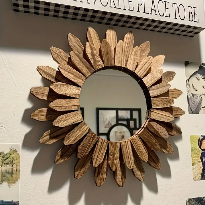 Sunflower Decorative Mirror, Wall Mirror, Wooden Decorative Mirror, Bedroom Living Room Wall Decoration, Home Decoration