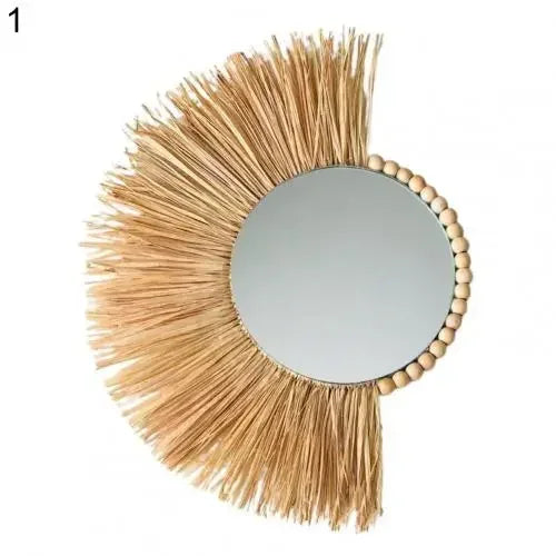 Hanging Raffia Bead Wall Mirror – Decorative Home Decor