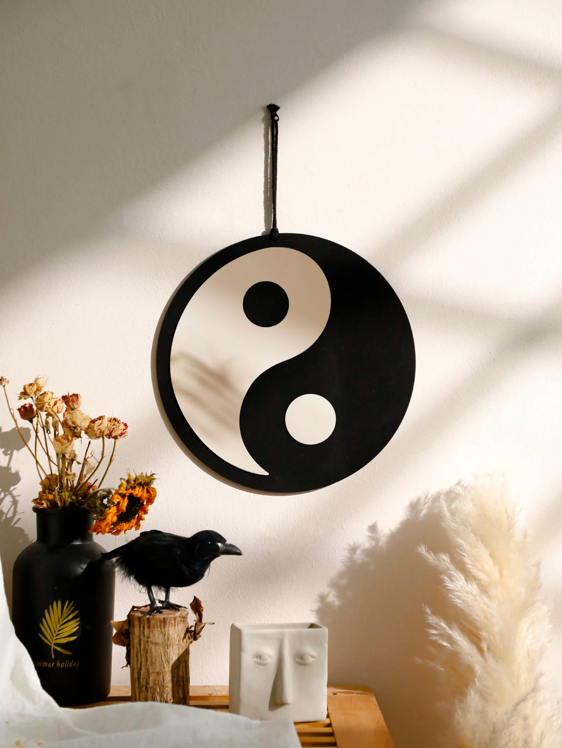 Boho Wooden Yin Yang Wall Mirror – Home Decor