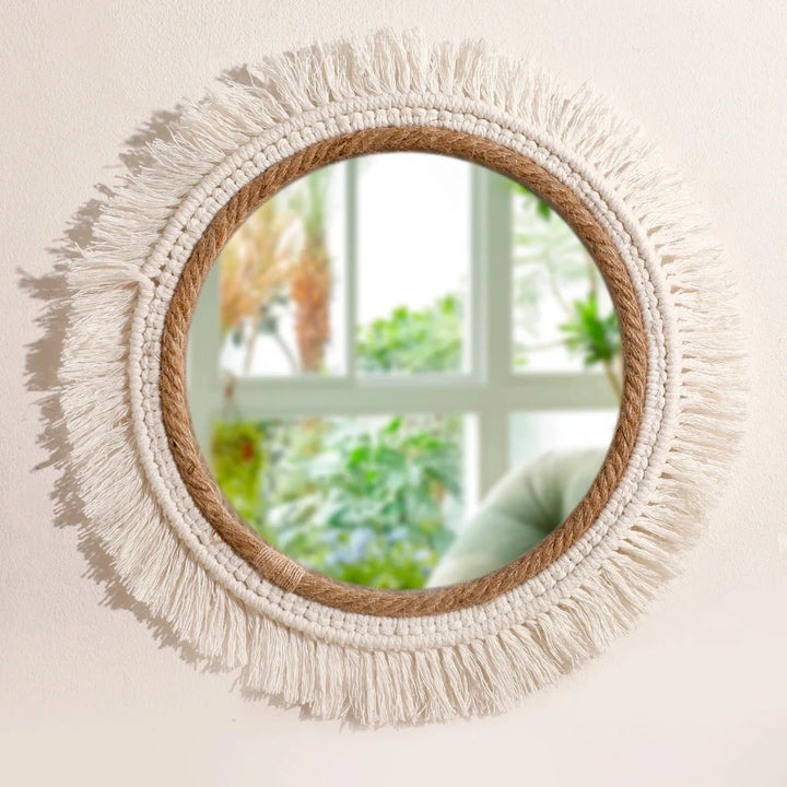Bohemian Woven Wall Mirror – Handmade Decor