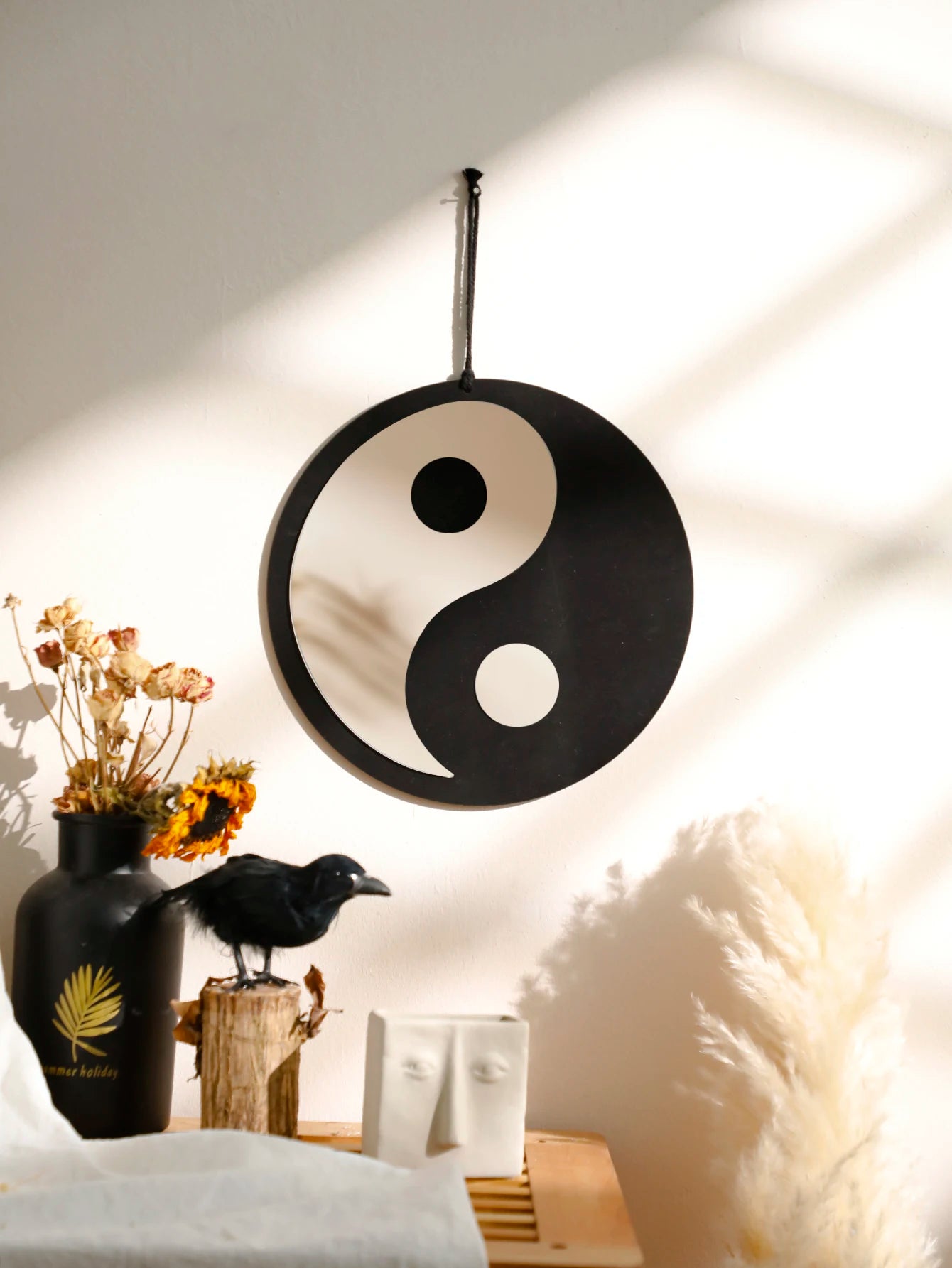 Boho Wooden Yin Yang Wall Mirror – Home Decor