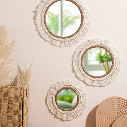 Bohemian Woven Wall Mirror – Handmade Decor