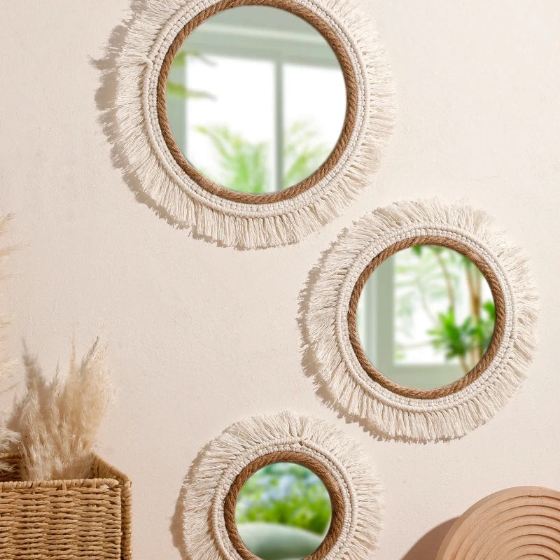 Bohemian Woven Wall Mirror – Handmade Decor