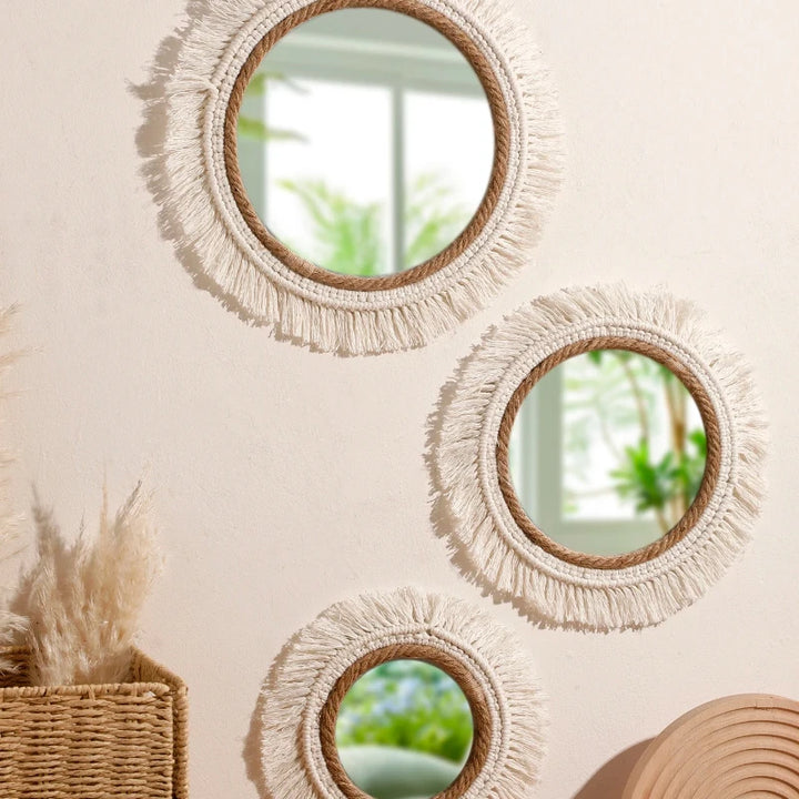 Bohemian Woven Wall Mirror – Handmade Decor