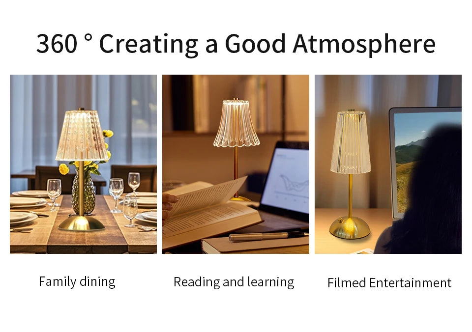 LED Table Lamp Touch Sensor Dimmable Desktop Night Light Rechargeable Wireless Reading Lamp for Hotel Bar Bedroom Decor Light