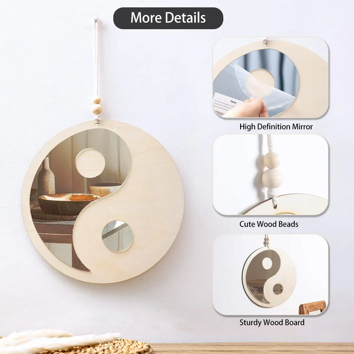 Boho Wooden Yin Yang Wall Mirror – Home Decor