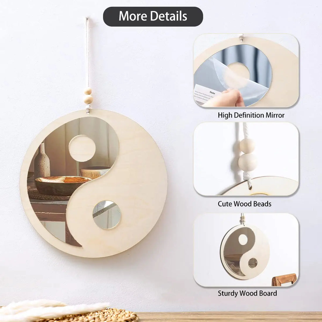 Boho Wooden Yin Yang Wall Mirror – Home Decor