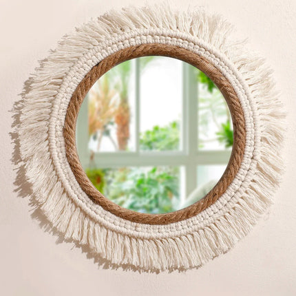 Bohemian Woven Wall Mirror – Handmade Decor