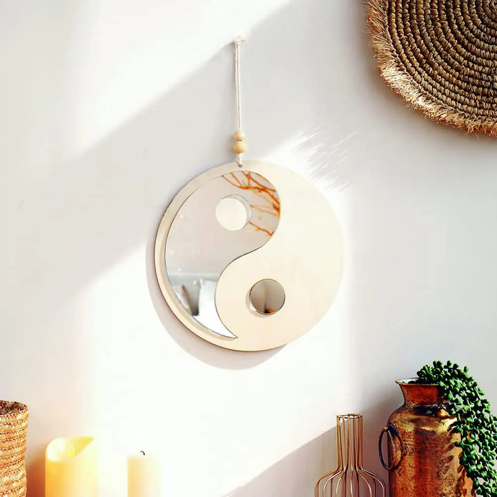 Boho Wooden Yin Yang Wall Mirror – Home Decor